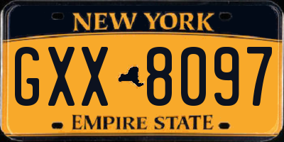 NY license plate GXX8097