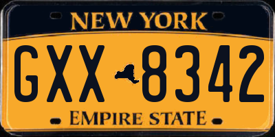 NY license plate GXX8342