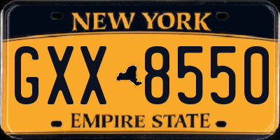 NY license plate GXX8550