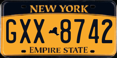 NY license plate GXX8742