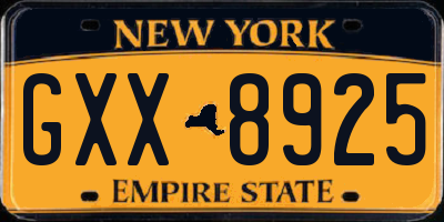 NY license plate GXX8925