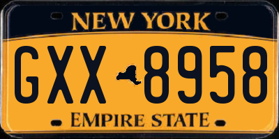 NY license plate GXX8958
