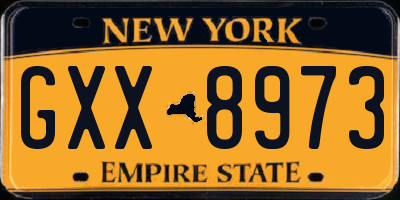 NY license plate GXX8973