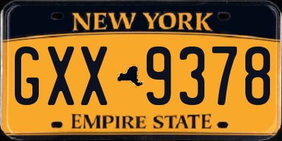 NY license plate GXX9378