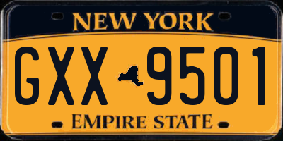 NY license plate GXX9501