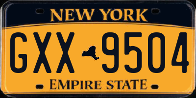 NY license plate GXX9504