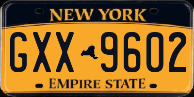 NY license plate GXX9602