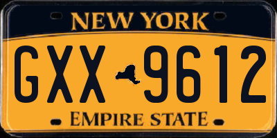 NY license plate GXX9612