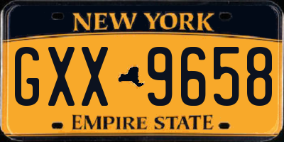 NY license plate GXX9658