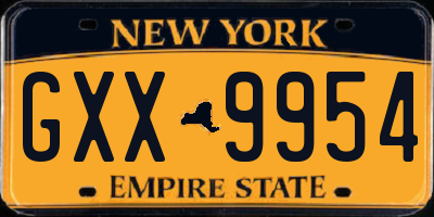 NY license plate GXX9954