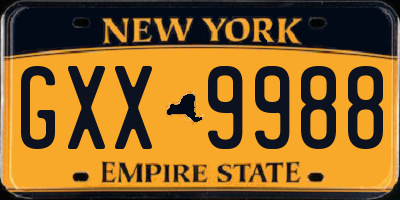 NY license plate GXX9988