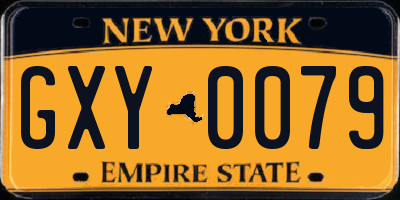 NY license plate GXY0079