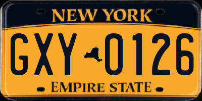 NY license plate GXY0126