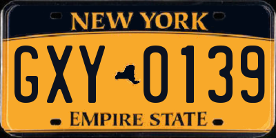 NY license plate GXY0139