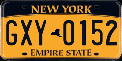 NY license plate GXY0152