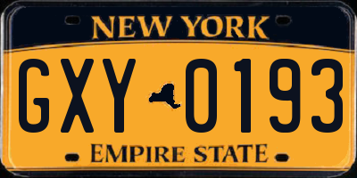 NY license plate GXY0193