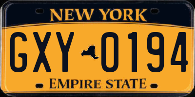 NY license plate GXY0194