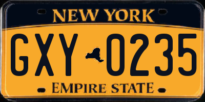 NY license plate GXY0235
