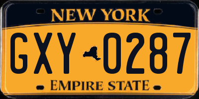 NY license plate GXY0287