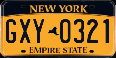 NY license plate GXY0321