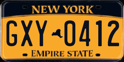 NY license plate GXY0412