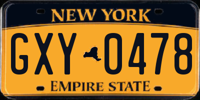 NY license plate GXY0478