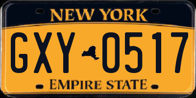 NY license plate GXY0517