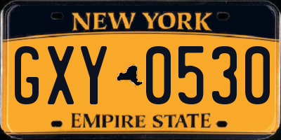 NY license plate GXY0530