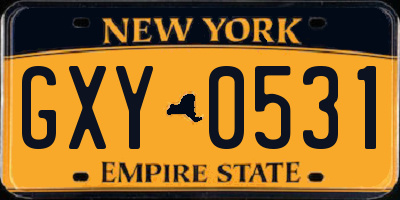 NY license plate GXY0531