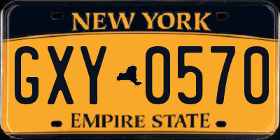 NY license plate GXY0570