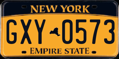 NY license plate GXY0573