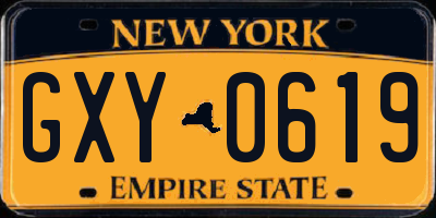 NY license plate GXY0619