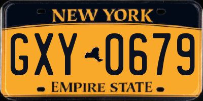 NY license plate GXY0679