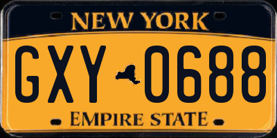 NY license plate GXY0688