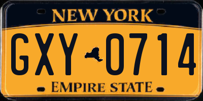 NY license plate GXY0714