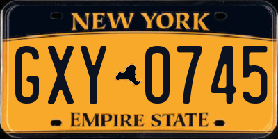 NY license plate GXY0745