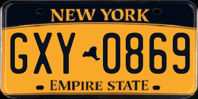 NY license plate GXY0869