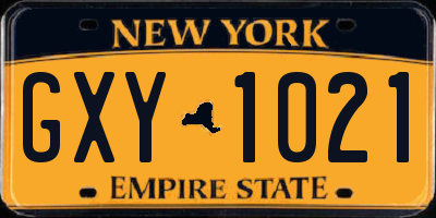 NY license plate GXY1021