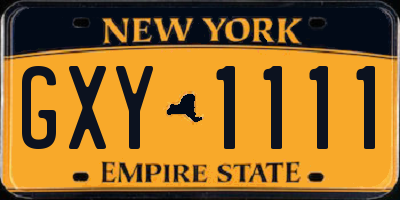 NY license plate GXY1111