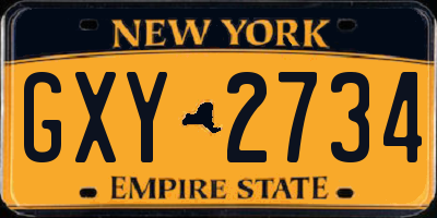 NY license plate GXY2734