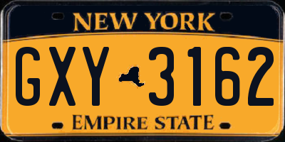 NY license plate GXY3162