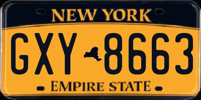NY license plate GXY8663