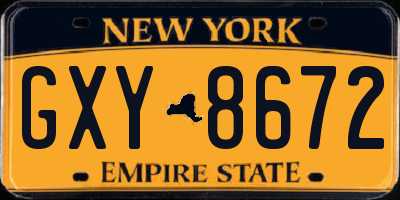 NY license plate GXY8672