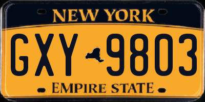 NY license plate GXY9803