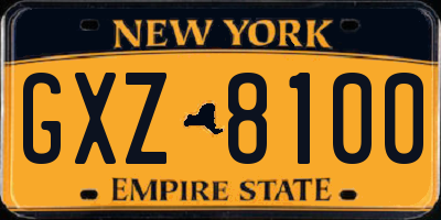 NY license plate GXZ8100
