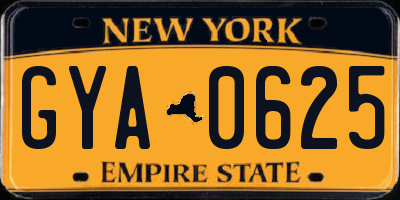 NY license plate GYA0625