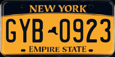 NY license plate GYB0923
