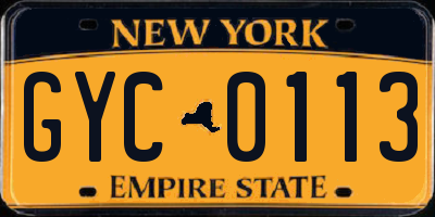 NY license plate GYC0113