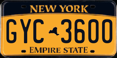 NY license plate GYC3600