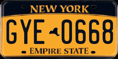 NY license plate GYE0668